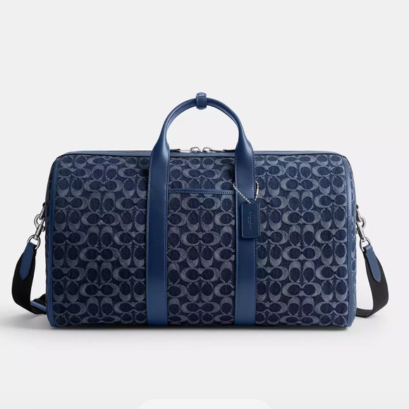 Coach Gotham Duffel 45 in Signature Denim & Refined Calf Leather Deep Blue NWT - Picture 1 of 6